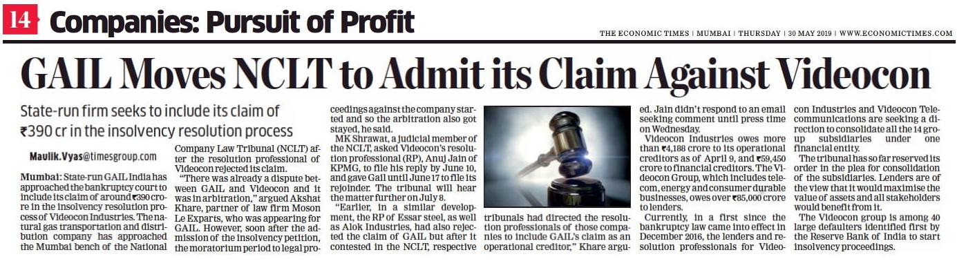 GAIL Moves NCLT to Admit its Claim Against Videocon