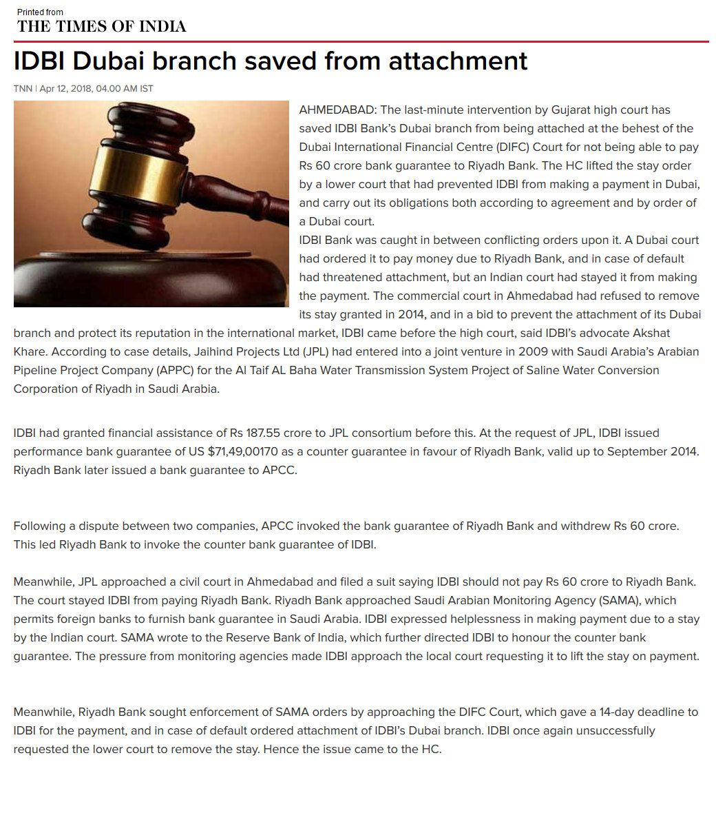 IDBI Dubai branch saved from attachment